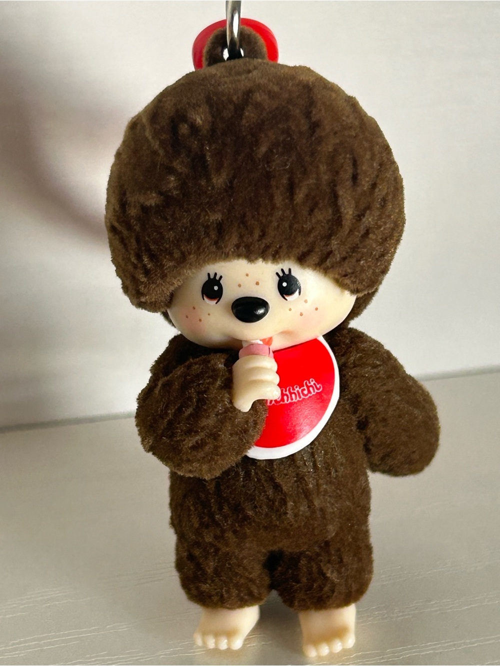 Monchhichi Red Bib Exclusive Flocked Collection Hanger Keychain - Picture 5 of 6
